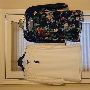 2-Express women's shirts 1-NWT beige & 1-floral print used twice,great condition